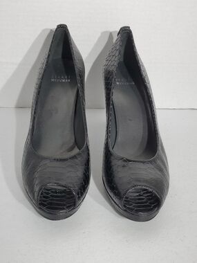 Stuart Weitzman 8.5 Whimsigoth Black Snakeskin Peep-Toe Pumps